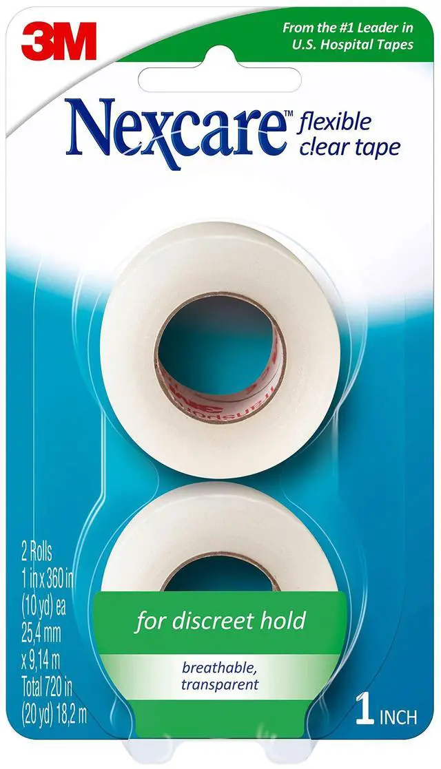 Main image of Flexible Clear Tape, Waterproof Transparent Medical Tape, Secures Dressings and Catheter Tubing - 1 In x 10 Yds, 2 Rolls of Tape