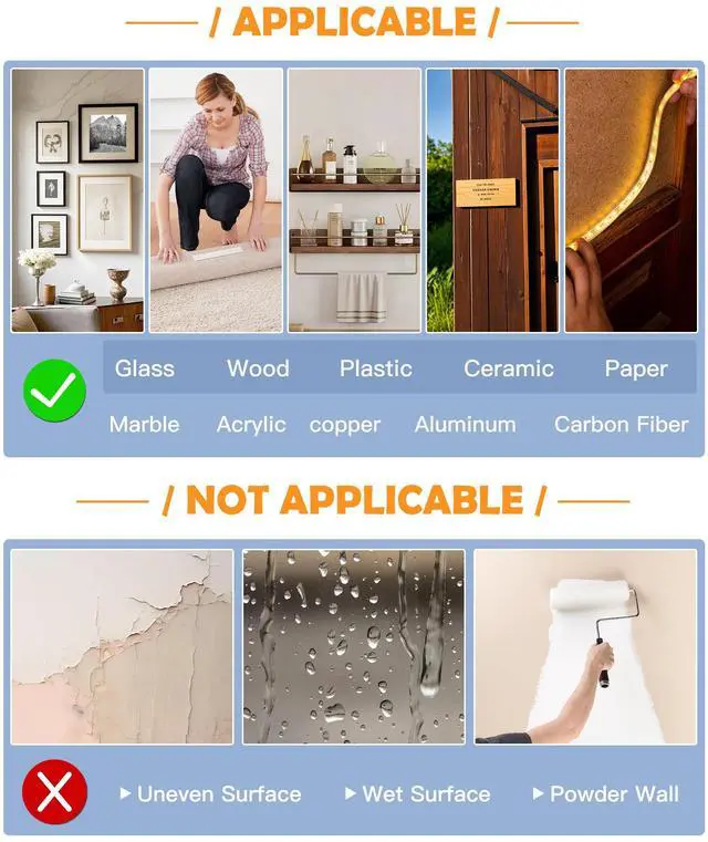 Alt view image 5 of 7 - 2 Rolls Double Sided Tape Heavy Duty - 240" x 1.0" & 0.5" - Removable Mounting Tape for Poster Picture Hanging Carpet Strip Rug Wall Outdoor - Clear & Strong Nano Tape Adhesive Multipurpose - 20 Feet