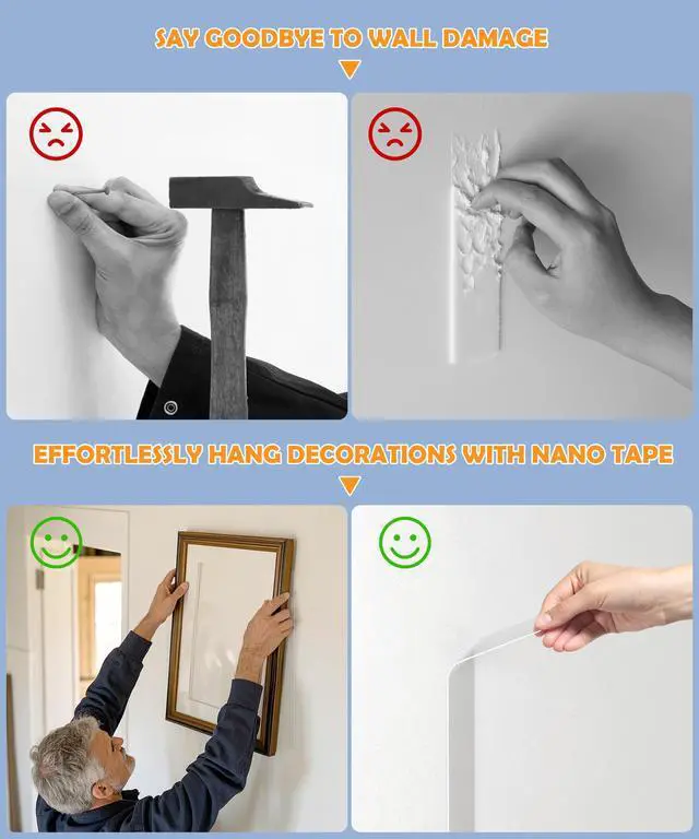 Alt view image 6 of 7 - 2 Rolls Double Sided Tape Heavy Duty - 240" x 1.0" & 0.5" - Removable Mounting Tape for Poster Picture Hanging Carpet Strip Rug Wall Outdoor - Clear & Strong Nano Tape Adhesive Multipurpose - 20 Feet