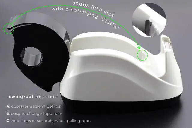 Alt view image 2 of 7 - Heavy Base Nonskid Desk Tape Dispenser One-Hand Dispensing (White)