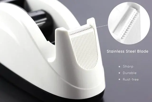 Alt view image 3 of 7 - Heavy Base Nonskid Desk Tape Dispenser One-Hand Dispensing (White)