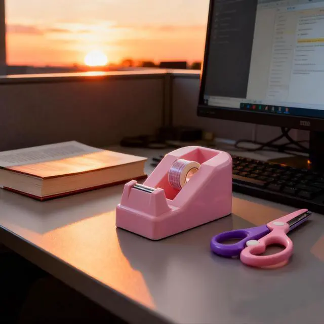 Alt view image 4 of 7 - Desktop Tape Dispenser Kits with Weighted Nonskid Base Tape Dispenser- Includes 9 Rolls of Transparent Tape(0.71 Inch x 500 inches Each) & Pink Scissors, 2 Pcs Tweezers (Pink)
