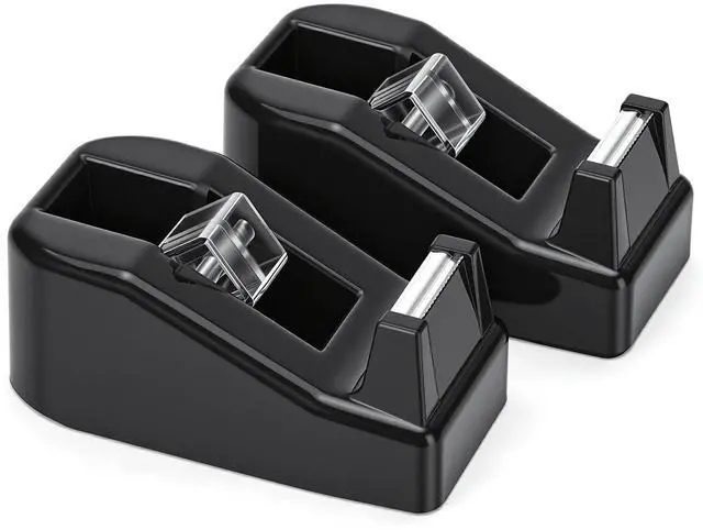 Main image of 2 Pcs Desktop Tape Dispenser, Black | 1.7 x 4 x 2.2 Inches Each, Non-Skid Base, Ideal for Office, Home and School