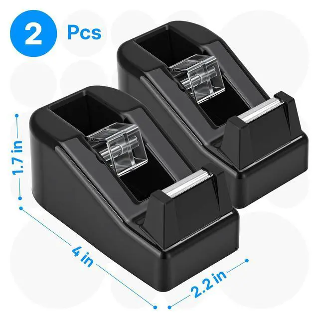 Alt view image 2 of 7 - 2 Pcs Desktop Tape Dispenser, Black | 1.7 x 4 x 2.2 Inches Each, Non-Skid Base, Ideal for Office, Home and School