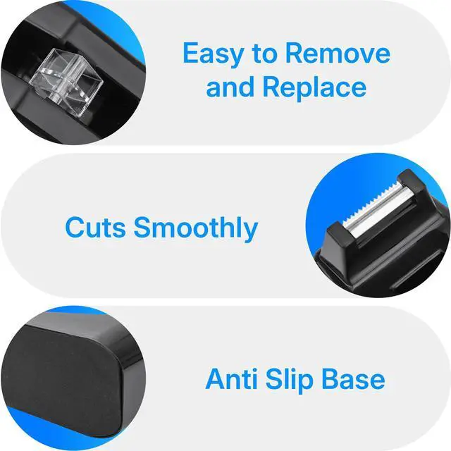 Alt view image 3 of 7 - Lightweight Desktop Tape Dispenser, Black, 1 Pack | Non-Skid Base, with 8Pcs Transparent Tape, Ideal for Office, Home and School