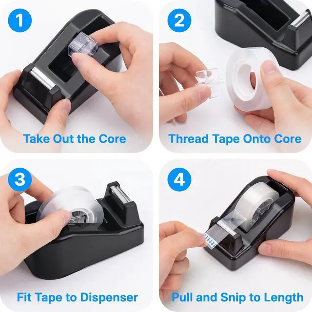 Alt view image 4 of 7 - Lightweight Desktop Tape Dispenser, Black, 1 Pack | Non-Skid Base, with 8Pcs Transparent Tape, Ideal for Office, Home and School