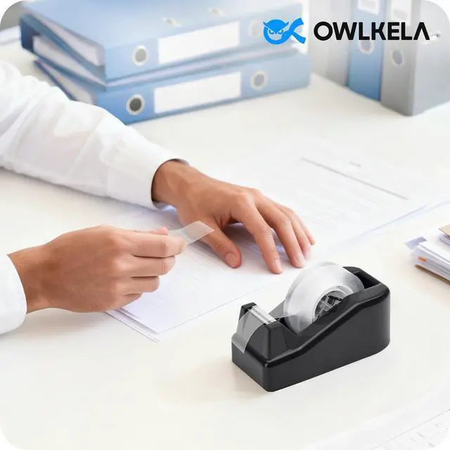 Alt view image 6 of 7 - Lightweight Desktop Tape Dispenser, Black, 1 Pack | Non-Skid Base, with 8Pcs Transparent Tape, Ideal for Office, Home and School