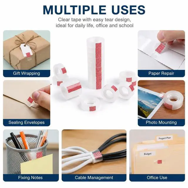 Alt view image 3 of 5 - Transparent Tape Refills, Clear Glossy Tape, 20 Rolls, All-Purpose for Office, Home, School