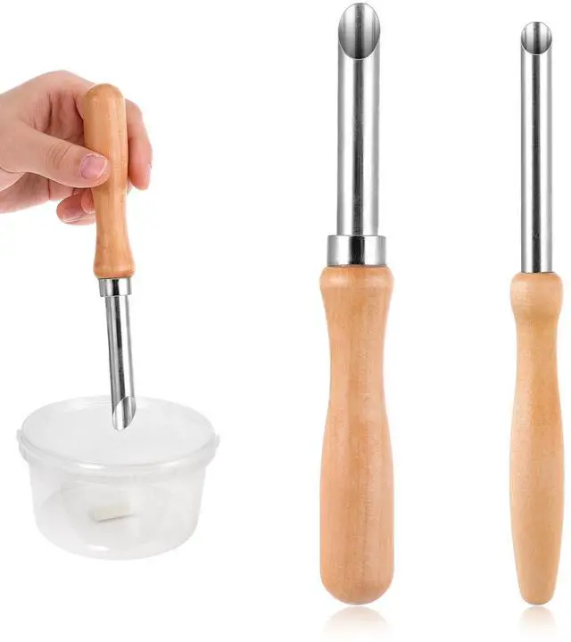 Main image of 2 Pack Clay Hole Cutters Straw Puncher Single for Plastic Lids Lemonade Stainless Steel Circular Clay Hole Cutters Pottery Tools Wooden Handle Clay Tools Lemonade Cup Lid Hole Puncher for Straw