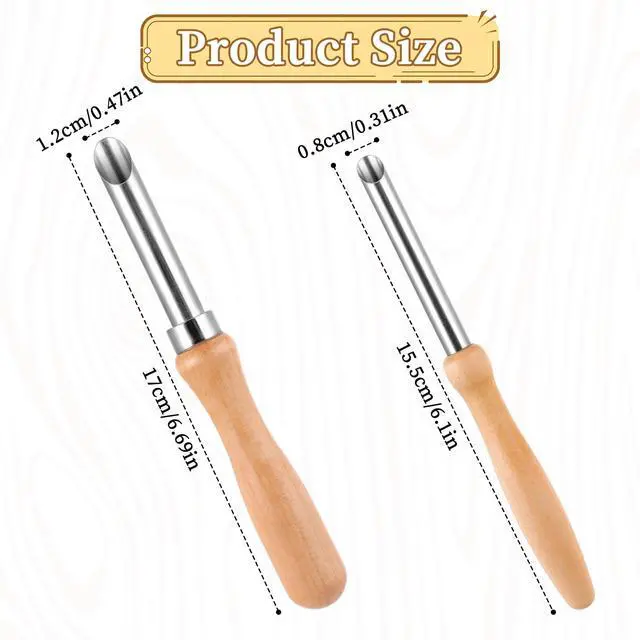 Alt view image 2 of 7 - 2 Pack Clay Hole Cutters Straw Puncher Single for Plastic Lids Lemonade Stainless Steel Circular Clay Hole Cutters Pottery Tools Wooden Handle Clay Tools Lemonade Cup Lid Hole Puncher for Straw