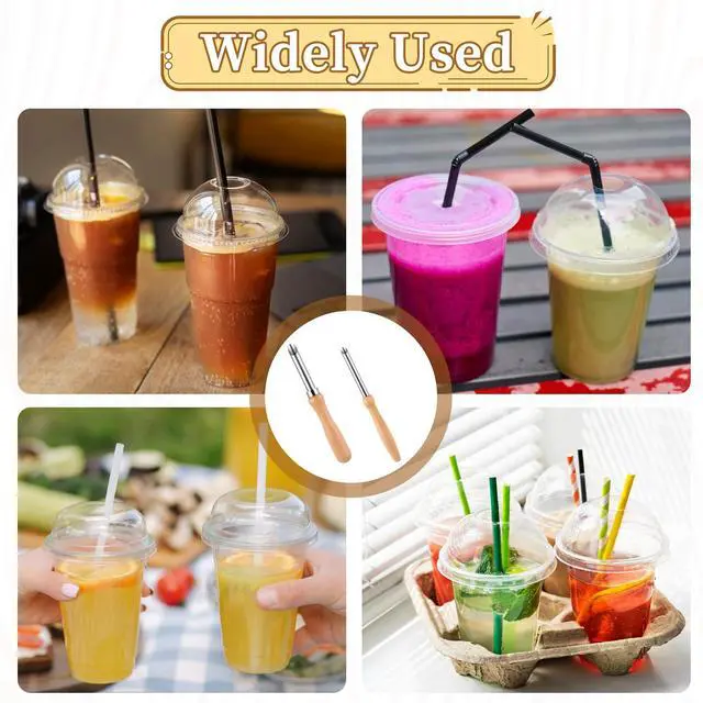 Alt view image 7 of 7 - 2 Pack Clay Hole Cutters Straw Puncher Single for Plastic Lids Lemonade Stainless Steel Circular Clay Hole Cutters Pottery Tools Wooden Handle Clay Tools Lemonade Cup Lid Hole Puncher for Straw