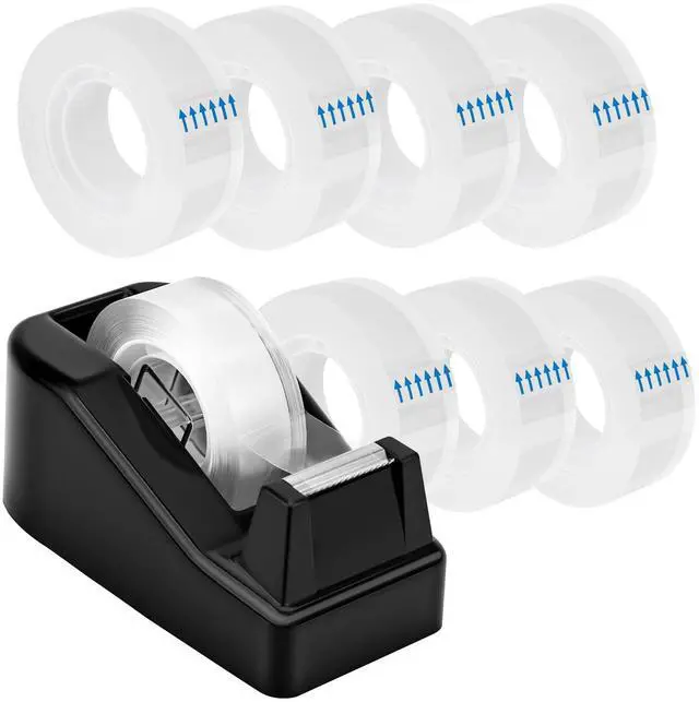 Main image of Lightweight Desktop Tape Dispenser, Black, 1 Pack | Non-Skid Base, with 8Pcs Transparent Tape, Ideal for Office, Home and School
