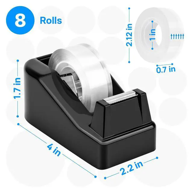 Alt view image 2 of 7 - Lightweight Desktop Tape Dispenser, Black, 1 Pack | Non-Skid Base, with 8Pcs Transparent Tape, Ideal for Office, Home and School