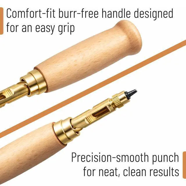 Alt view image 3 of 7 - Adjustable Leather Hole Punching Tool, 6 Sizes (1.5-4mm), Japanese Style Automatic Puncher with Wooden Handle, Hollow Hole Punch for Leather Belt, Bag, Wristband, Watch Strap, Shoe, Craft & DIY