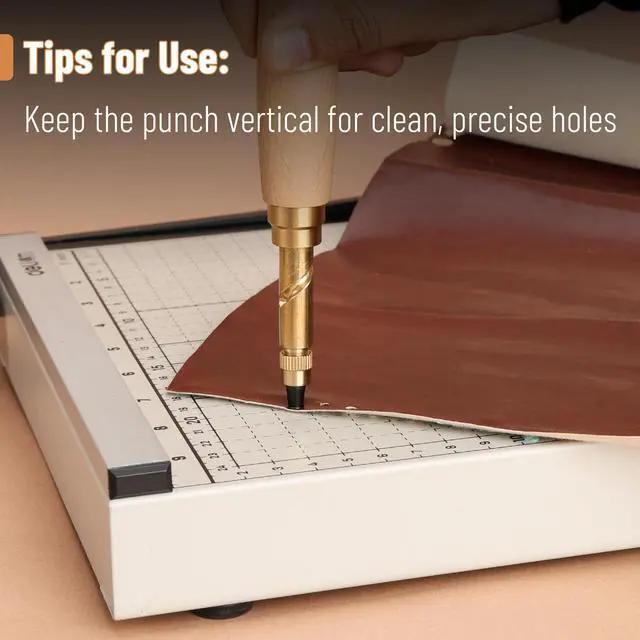 Alt view image 7 of 7 - Adjustable Leather Hole Punching Tool, 6 Sizes (1.5-4mm), Japanese Style Automatic Puncher with Wooden Handle, Hollow Hole Punch for Leather Belt, Bag, Wristband, Watch Strap, Shoe, Craft & DIY