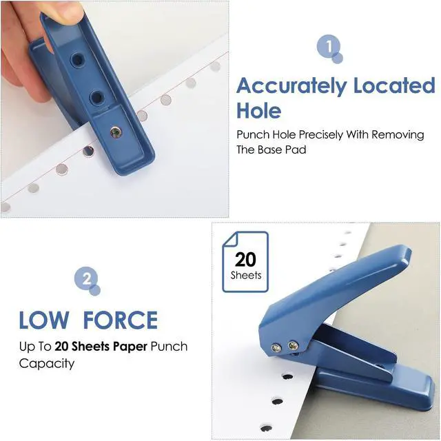 Alt view image 2 of 6 - Single Hole Punch 1/4", 20 Sheet Punch Capacity, Non-Skid Base, Blue | Handheld with Non-Skid Base for Paper Chipboard Craft Paper and Art Project, ideal for office, school, DIY