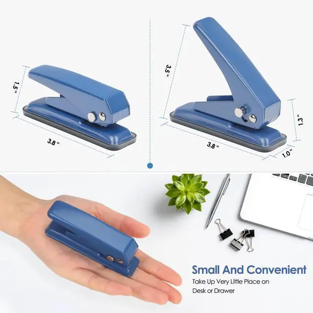 Alt view image 5 of 6 - Single Hole Punch 1/4", 20 Sheet Punch Capacity, Non-Skid Base, Blue | Handheld with Non-Skid Base for Paper Chipboard Craft Paper and Art Project, ideal for office, school, DIY