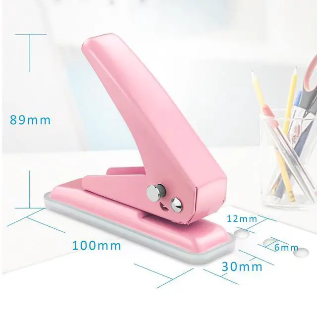 Alt view image 2 of 7 - Single Hole Puncher, 1/4" Hole, 20 Sheet Capacity, Pink, 1 Pack | Metal Paper Punch with Skid-Resistant Base, for Paper, Chipboard, Art Project