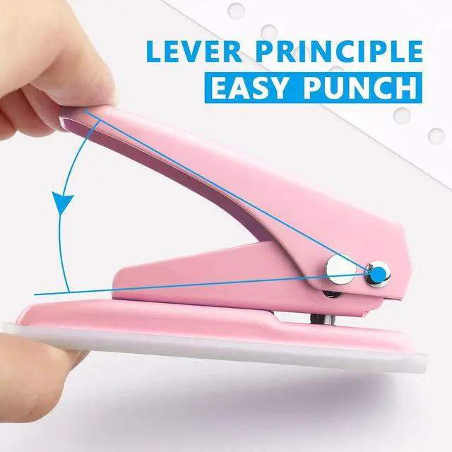 Alt view image 3 of 7 - Single Hole Puncher, 1/4" Hole, 20 Sheet Capacity, Pink, 1 Pack | Metal Paper Punch with Skid-Resistant Base, for Paper, Chipboard, Art Project