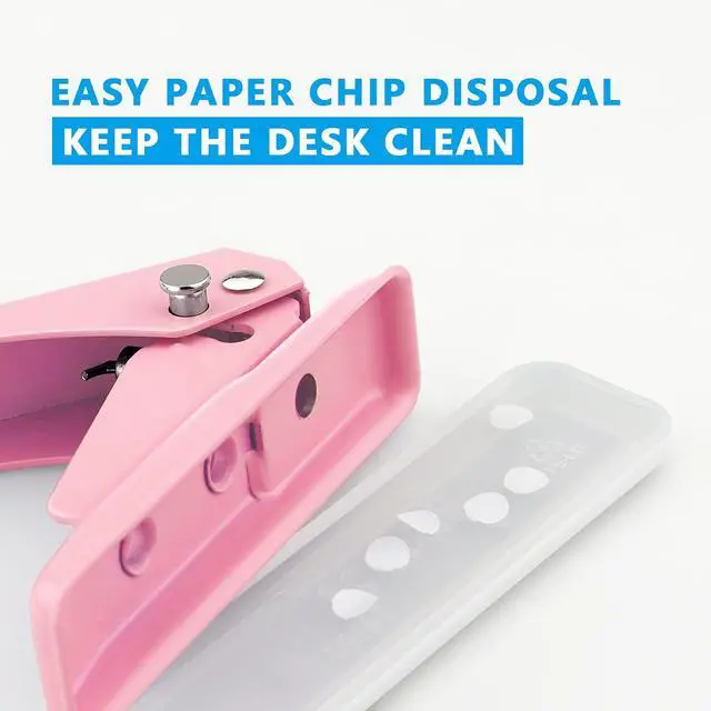 Alt view image 5 of 7 - Single Hole Puncher, 1/4" Hole, 20 Sheet Capacity, Pink, 1 Pack | Metal Paper Punch with Skid-Resistant Base, for Paper, Chipboard, Art Project