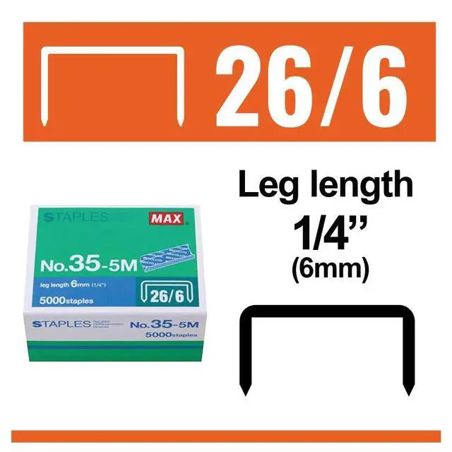 Alt view image 2 of 6 - 35-5M Standard Staples for USA; Leg Length 6mm (1/4"); 100 Staples per Stick, for Use with Max HD-50, HD-50R, HD-50F and other Standard Staplers, 0.25" Leg Length, 0.5" Crown Width, 5000 Count