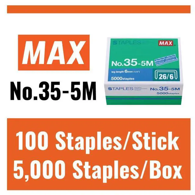 Alt view image 5 of 6 - 35-5M Standard Staples for USA; Leg Length 6mm (1/4"); 100 Staples per Stick, for Use with Max HD-50, HD-50R, HD-50F and other Standard Staplers, 0.25" Leg Length, 0.5" Crown Width, 5000 Count