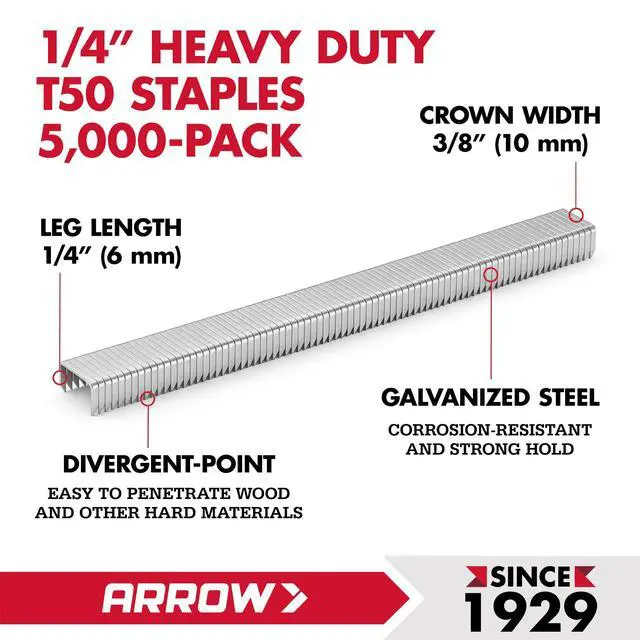 Alt view image 6 of 7 - Staples, 1/4-Inch Leg, 3/8-Inch Crown, 5000 Count | Heavy Duty, For Upholstery, Construction, Furniture, Crafts, Fit Arrow T50 Staple Guns, Hammer Tackers and Pneumatic Tools
