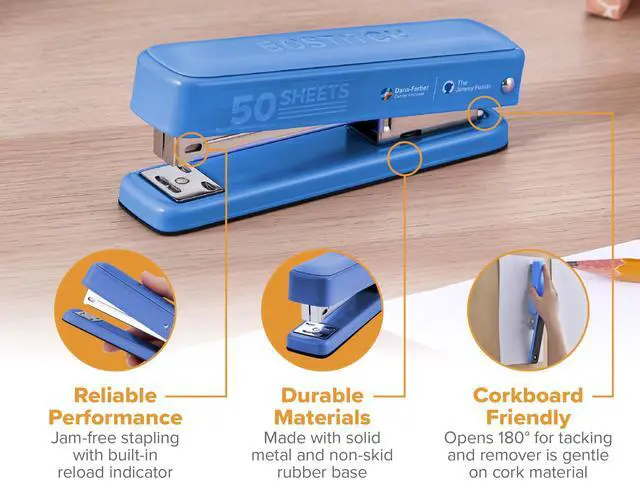 Alt view image 4 of 7 - Titan Heavy Duty Metal Stapler, 50 Sheet Capacity with 1250 Staples and Ergonomic Staple Remover, Jam Free Stapling, Full Strip Stapler for Desk, Office and Classroom, Blue