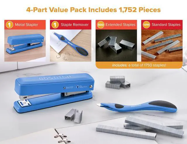 Alt view image 5 of 7 - Titan Heavy Duty Metal Stapler, 50 Sheet Capacity with 1250 Staples and Ergonomic Staple Remover, Jam Free Stapling, Full Strip Stapler for Desk, Office and Classroom, Blue