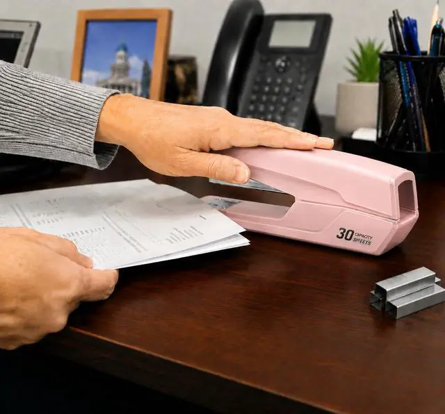 Alt view image 3 of 7 - Metal Stapler with 830 Staples,Pink Stapler,Staplers for Desk | 30 Sheet Capacity, Office Stapler,Non-Slip