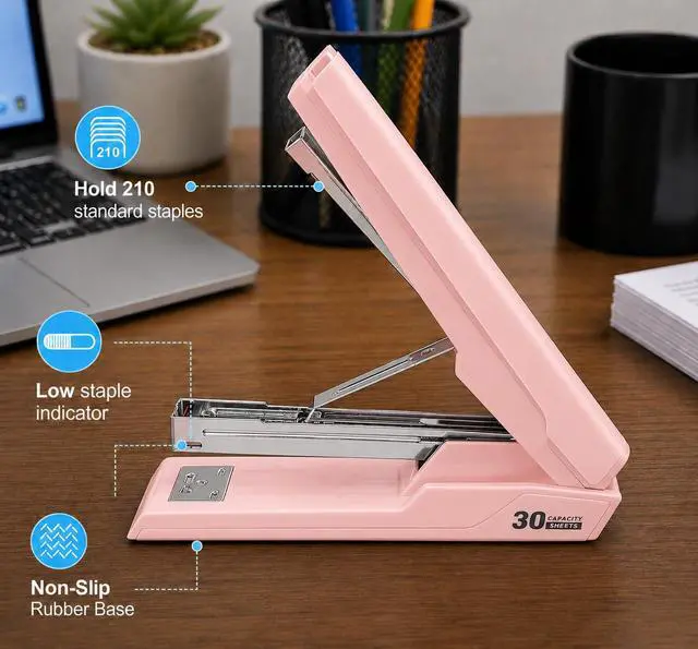 Alt view image 6 of 7 - Metal Stapler with 830 Staples,Pink Stapler,Staplers for Desk | 30 Sheet Capacity, Office Stapler,Non-Slip
