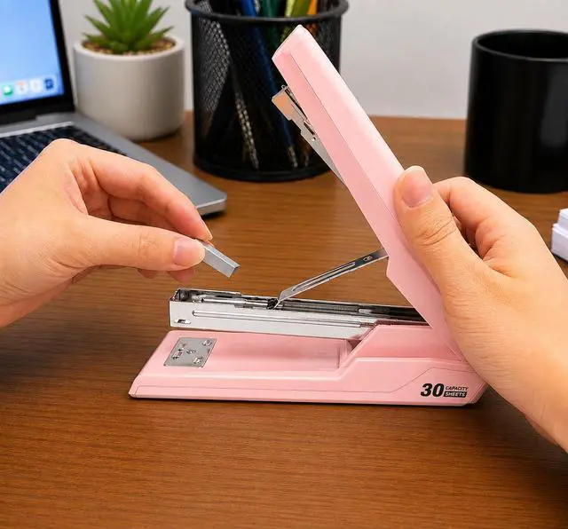 Alt view image 4 of 7 - Metal Stapler with 830 Staples,Pink Stapler,Staplers for Desk | 30 Sheet Capacity, Office Stapler,Non-Slip