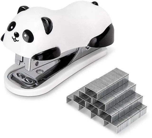 Main image of Mini Cute Panda Desktop Stapler, 12 Sheet Capacity | Includes Built-in Staple Remover & 1000PCS No.10 Staples