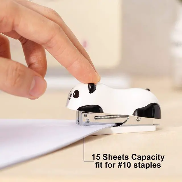 Alt view image 2 of 5 - Mini Cute Panda Desktop Stapler, 12 Sheet Capacity | Includes Built-in Staple Remover & 1000PCS No.10 Staples