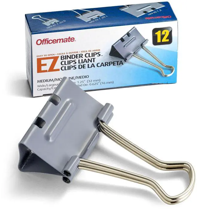 Main image of EZ Medium Size Binder Clips 12-Count - Gray, Paper Clamps for Document Organization, Essential Office Supplies, Classroom and School Supplies