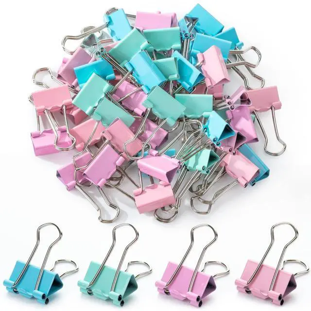 Main image of Small Binder Clips, 50 pcs, 0.75", Small Size | Pastel Color Metal Binder Paper Clips, Paper Clamps for Office Supplies, Home, School, Business, Document Organizing