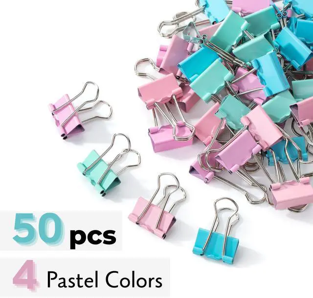 Alt view image 2 of 7 - Small Binder Clips, 50 pcs, 0.75", Small Size | Pastel Color Metal Binder Paper Clips, Paper Clamps for Office Supplies, Home, School, Business, Document Organizing