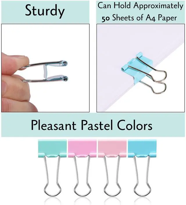 Alt view image 5 of 7 - Small Binder Clips, 50 pcs, 0.75", Small Size | Pastel Color Metal Binder Paper Clips, Paper Clamps for Office Supplies, Home, School, Business, Document Organizing