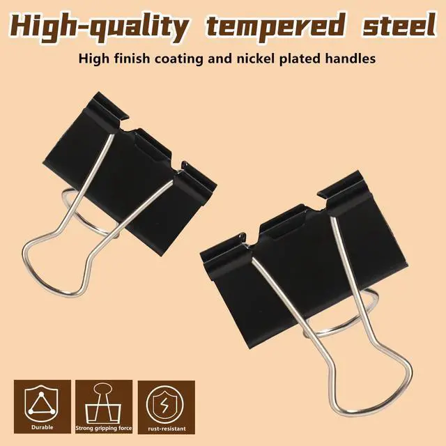 Alt view image 3 of 7 - Binder Clips 1.25 Inch, 24 Pcs Black Medium Office Paper Clamps | Solid Metal Clips, Heavy-Duty Grip for Thick Docs, Great for Accounting, Teachers, Receipts & Daily Office File Sorting