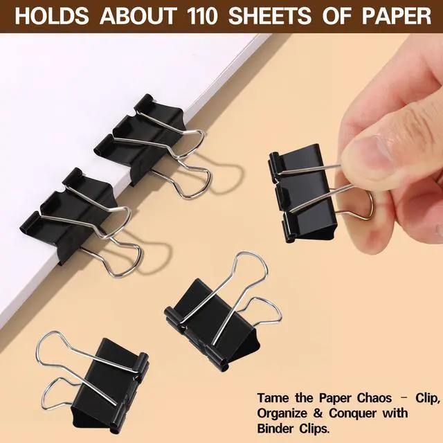 Alt view image 4 of 7 - Binder Clips 1.25 Inch, 24 Pcs Black Medium Office Paper Clamps | Solid Metal Clips, Heavy-Duty Grip for Thick Docs, Great for Accounting, Teachers, Receipts & Daily Office File Sorting