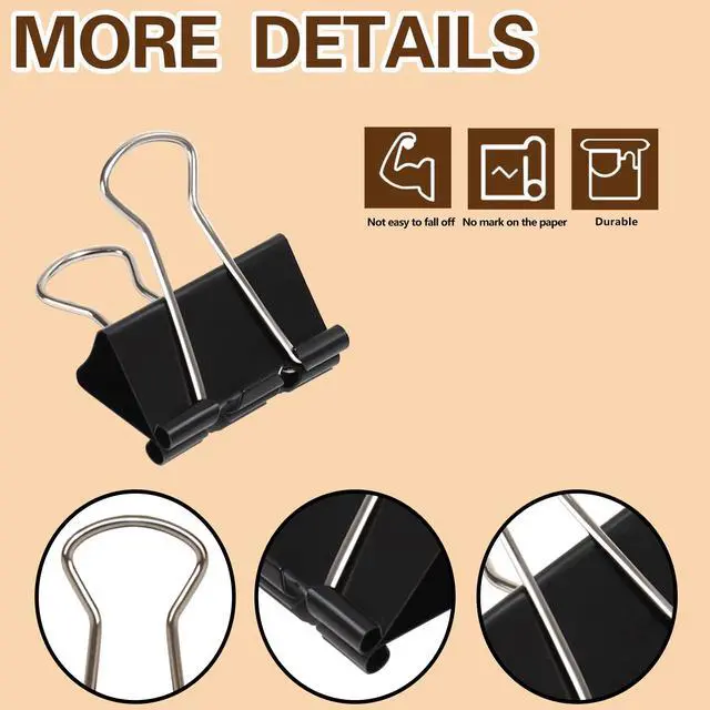 Alt view image 5 of 7 - Binder Clips 1.25 Inch, 24 Pcs Black Medium Office Paper Clamps | Solid Metal Clips, Heavy-Duty Grip for Thick Docs, Great for Accounting, Teachers, Receipts & Daily Office File Sorting