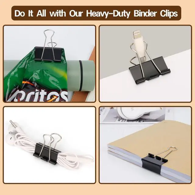 Alt view image 7 of 7 - Binder Clips 1.25 Inch, 24 Pcs Black Medium Office Paper Clamps | Solid Metal Clips, Heavy-Duty Grip for Thick Docs, Great for Accounting, Teachers, Receipts & Daily Office File Sorting