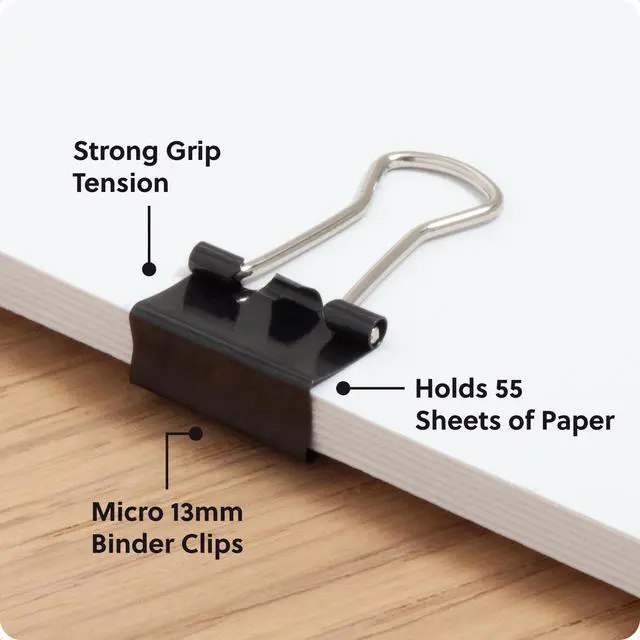 Alt view image 3 of 6 - Binder Clips, 100-Count, 1/2 Inch, Small Paper Clamps, Black