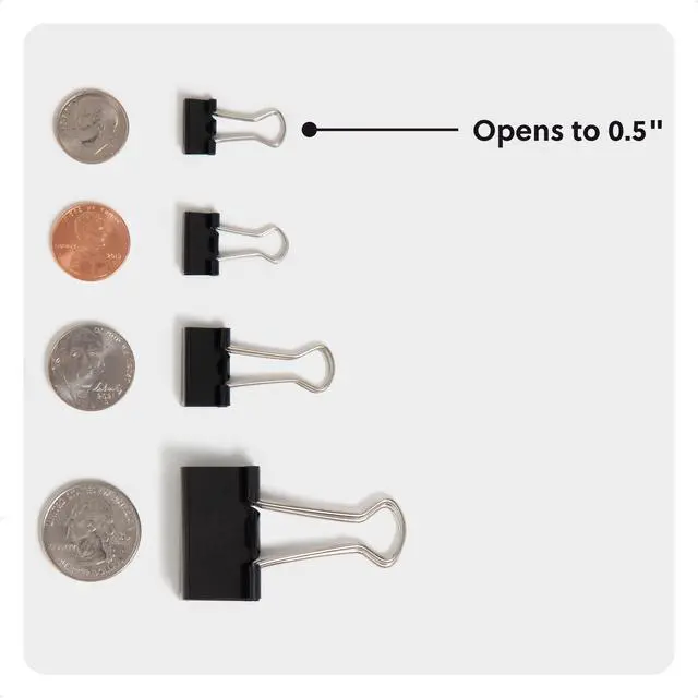 Alt view image 5 of 6 - Binder Clips, 100-Count, 1/2 Inch, Small Paper Clamps, Black