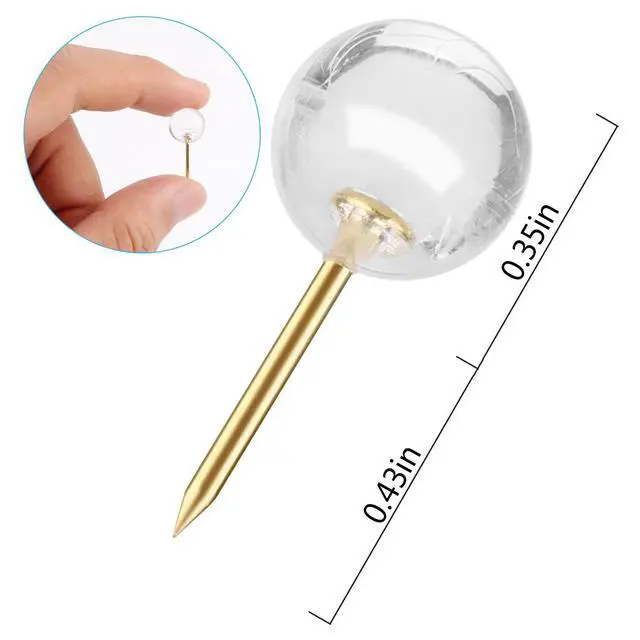 Alt view image 3 of 7 - Push Pins 1/3 Inch Gold Map Tacks 100-Count Large Size Pins Golden Steel Point and Transparent Plastic Round Head (Gold)