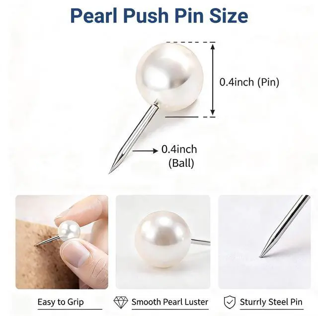 Alt view image 2 of 7 - 100 Pcs Pearl White Decorative Push Pins - Cute Large Round Head Thumb Tacks for Bulletin Board & Cork Board - Aesthetic Pearl Pins for Photos, Maps, Calendars, Home & Office Decor