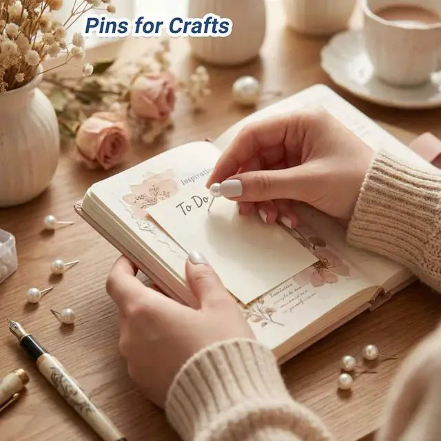 Alt view image 4 of 7 - 100 Pcs Pearl White Decorative Push Pins - Cute Large Round Head Thumb Tacks for Bulletin Board & Cork Board - Aesthetic Pearl Pins for Photos, Maps, Calendars, Home & Office Decor