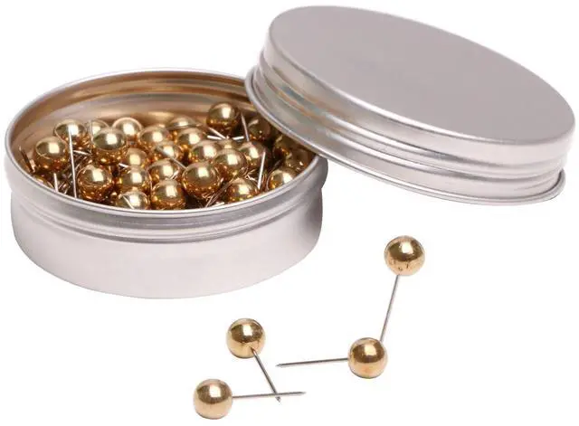Main image of 100PCS 1/4 Inch Small Round Head Map Tacks Pins for Home Office Bulletin Cork Board Use and DIY Craft Project (Gold)
