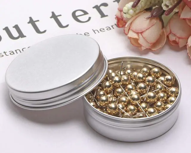 Alt view image 4 of 7 - 100PCS 1/4 Inch Small Round Head Map Tacks Pins for Home Office Bulletin Cork Board Use and DIY Craft Project (Gold)