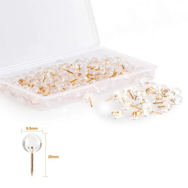 Alt view image 3 of 7 - 150PCS Push Pins, Rose Gold Map Thumb Tacks, Large Size Pins Rose Gold Steel Point and Transparent Plastic Round Head for Bulletin Board, Fabric Marking, Crafts and Office Organization